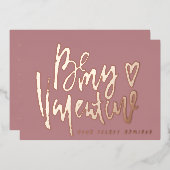 秘密の崇拝者のモダンバレンタインデー赤面ピンク 箔シーズンカード (正面/裏面)