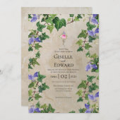 秘密の庭の壁とヴィンテージ鍵結婚の 招待状 (正面/裏面)