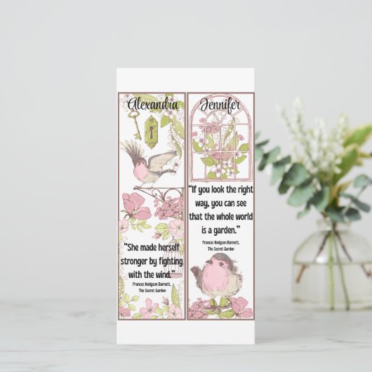 秘密の庭の本の引用文かわいい鳥のしおり カード (スタンド正面)