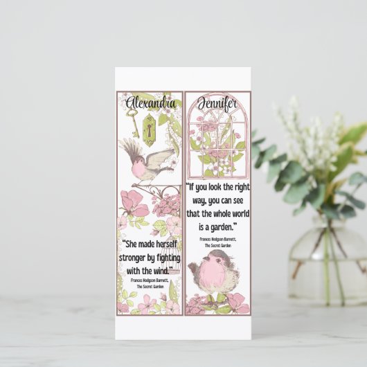 秘密の庭の本の引用文かわいい鳥のしおり カード (スタンド正面)