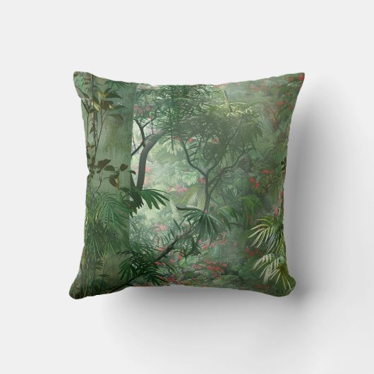 秘密の庭の神秘的なジャングルの花と木 クッション (裏面)