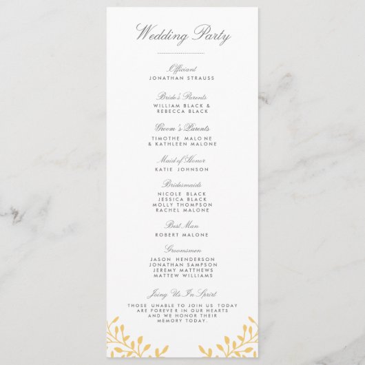 秘密の庭園の結婚式プログラム – マスタードイエロー プログラム (裏面)