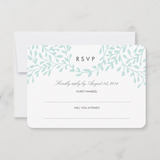 秘密の庭園の結婚式RSVP -ミント 出欠カード (正面)