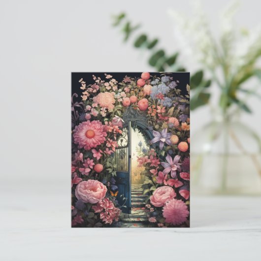 秘密の庭園レトロチャームエレガントフラワーズ ポストカード (スタンド正面)