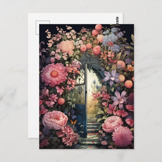 秘密の庭園レトロチャームエレガントフラワーズ ポストカード (正面/裏面)