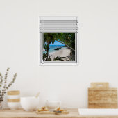 秘密の熱帯ビーチビューブラインド付きフェイクウィンドウ ポスター (キッチン)