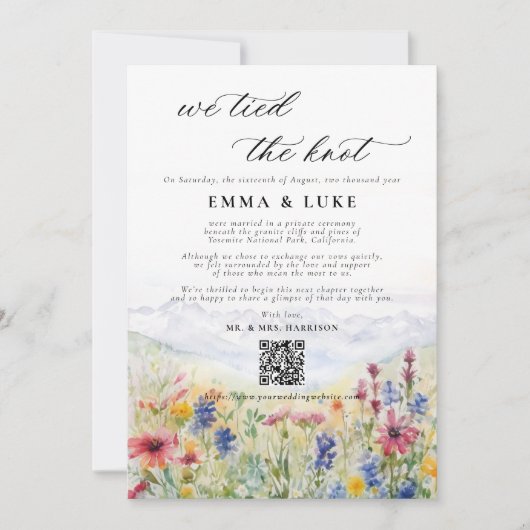 秘密の結婚式 ワイルドフラワーの山 結婚発表 案内状 (正面)