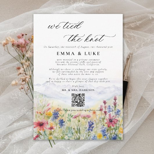 秘密の結婚式 ワイルドフラワーの山 結婚発表 案内状