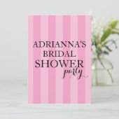 秘密の驚きのブライダルシャワーのパーティーのピンクのストライプ 招待状 (スタンド正面)