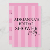 秘密の驚きのブライダルシャワーのパーティーのピンクのストライプ 招待状 (正面/裏面)