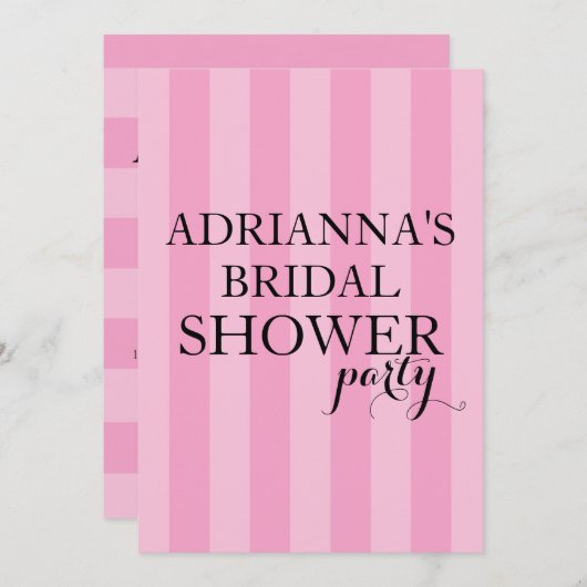 秘密の驚きのブライダルシャワーのパーティーのピンクのストライプ 招待状 (正面/裏面)