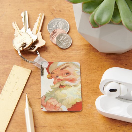 秘密を持つ陽気なサンタクロース、ヴィンテージクリスマス キーホルダー (デスク)