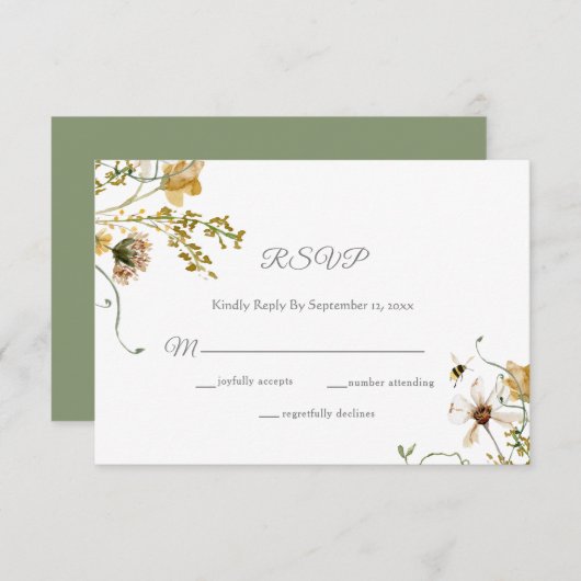 秘密エレガント庭繊細なフローラ結婚ズ 出欠カード (正面/裏面)