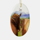 秘密カスタムを共有するロマンチックな馬のデート セラミックオーナメント (右)