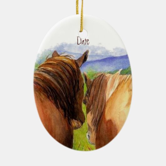 秘密カスタムを共有するロマンチックな馬のデート セラミックオーナメント (裏面)