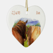 秘密カスタムを共有するロマンチックな馬のデート セラミックオーナメント (右)
