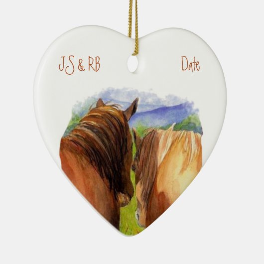 秘密カスタムを共有するロマンチックな馬のデート セラミックオーナメント (右)