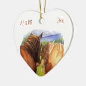 秘密カスタムを共有するロマンチックな馬のデート セラミックオーナメント (左)