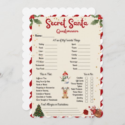 秘密サンタアンケートホリデーギフトクリスマス 招待状 (正面/裏面)