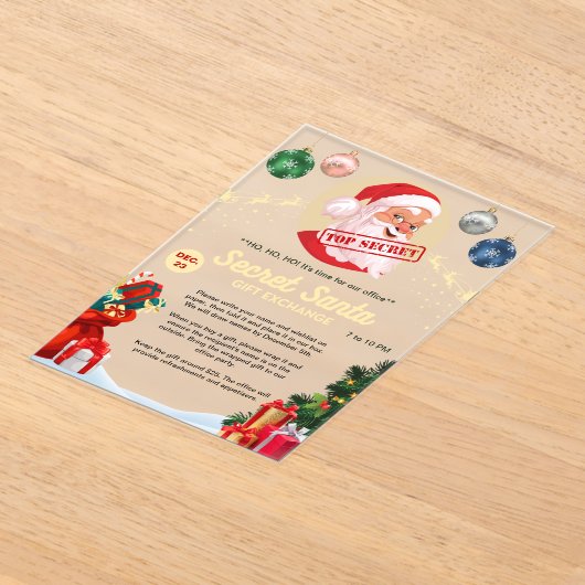 秘密サンタギフト交換クリスマスイベントパーティー アクリル招待状 (レイダウン)