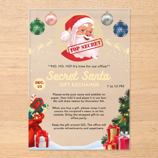 秘密サンタギフト交換クリスマスイベントパーティー アクリル招待状 (正面)