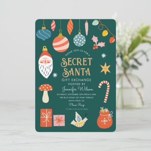秘密サンタギフト交換クリスマスホリデーパーティー 招待状 (スタンド正面)