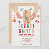 秘密サンタギフト交換パーティークリスマスファミリー 招待状 (正面/裏面)