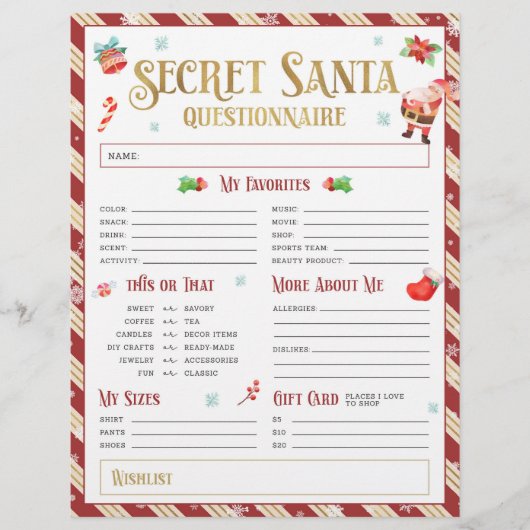 秘密サンタクリスマスギフト交換アンケート チラシ (正面)