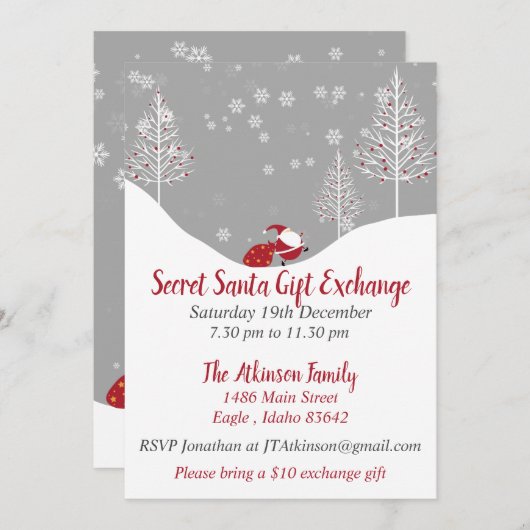 秘密サンタクリスマスギフト交換パーティー 招待状 (正面/裏面)