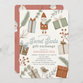 秘密サンタクリスマスギフト交換ホリデーパーティー 招待状 (正面/裏面)