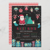 秘密サンタクリスマスホリデーギフト交換 招待状 (正面/裏面)
