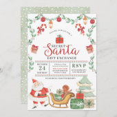 秘密サンタクリスマスホリデーギフト交換 招待状 (正面/裏面)