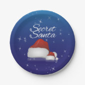 秘密サンタハットブルー背景クリスマスパーティー ペーパープレート (正面)