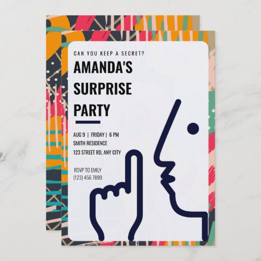 秘密パーソナライズされたは保できる？サプライズパーティー 招待状 (正面/裏面)