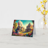 秘密任務に就いた復活祭バニー カード (黄色い花)