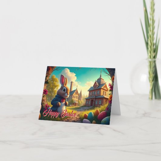 秘密任務に就いた復活祭バニー カード (正面)