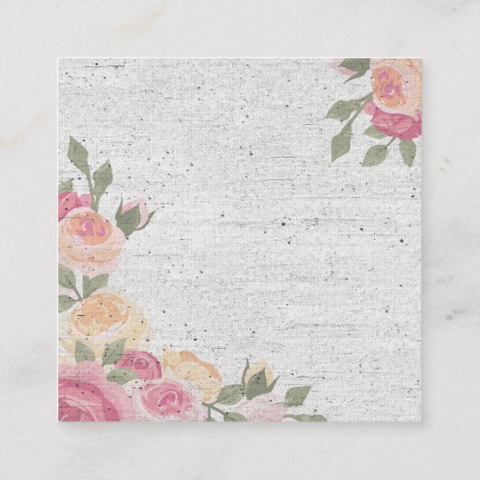 秘密庭のロマンチックなバラのヴィンテージの花柄 スクエア名刺 (裏面)