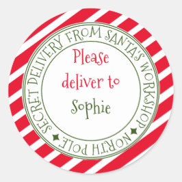秘密配送型枠サンタズストライプクリスマスギフト ラウンドシール
