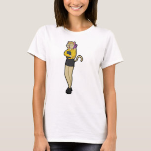 秘書として働く猫とラップトップ&携帯電話 Tシャツ