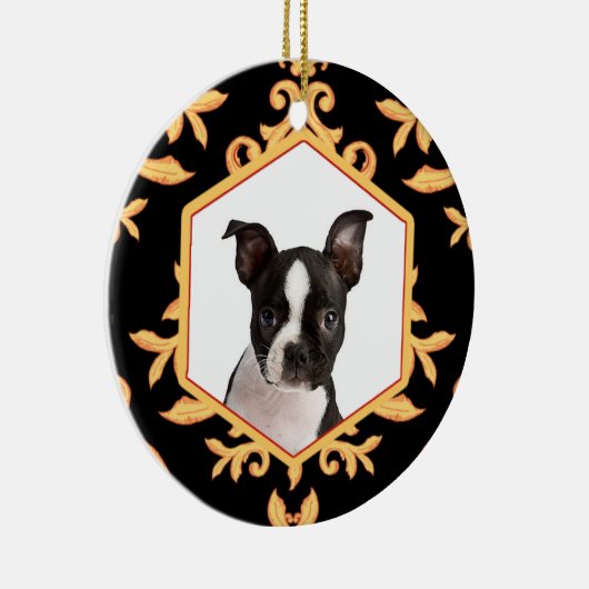 秘蔵されたペット黒及び金ゴールドのダマスク織犬/猫の写真 セラミックオーナメント (右)