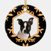 秘蔵されたペット黒及び金ゴールドのダマスク織犬/猫の写真 セラミックオーナメント (正面)