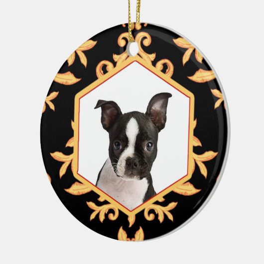 秘蔵されたペット黒及び金ゴールドのダマスク織犬/猫の写真 セラミックオーナメント (左)