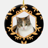 秘蔵されたペット黒及び金ゴールドのダマスク織犬/猫の写真 セラミックオーナメント (裏面)
