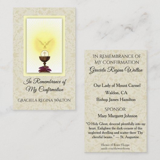 秘跡の確認のレースの聖餐杯のホストの鳩 名刺 (正面/裏面)