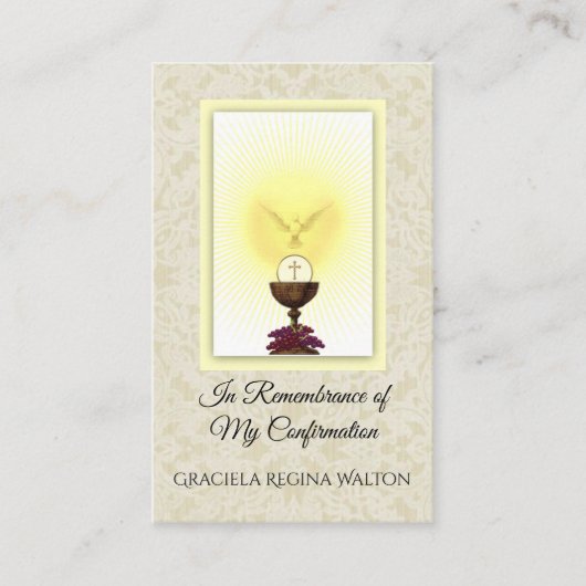 秘跡の確認のレースの聖餐杯のホストの鳩 名刺 (正面)