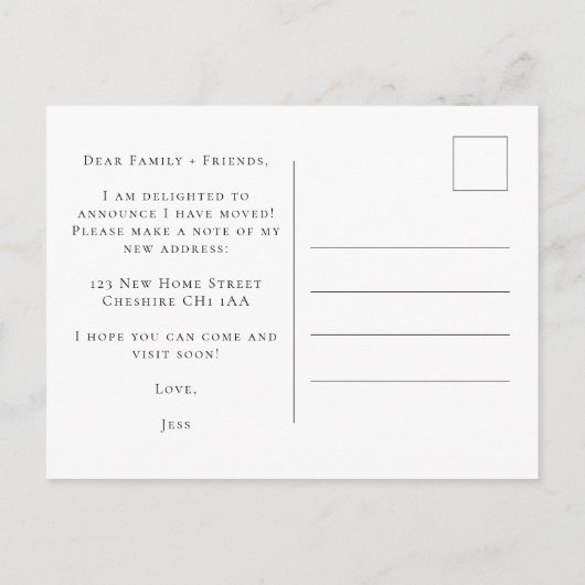 移エレガント動した住所の変更 案内ポストカード (裏面)