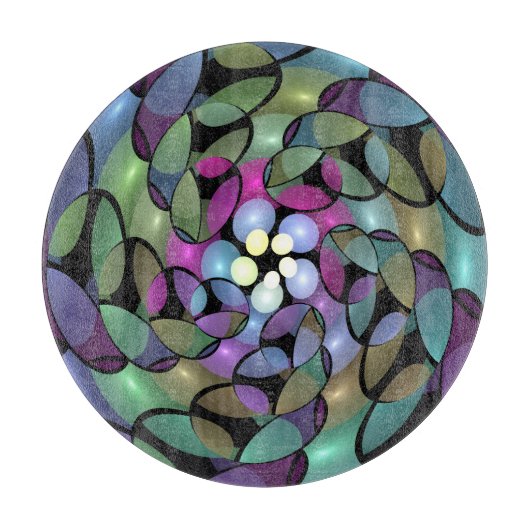 移カラフル動抽象芸術トリップ（幻覚体験）のようなフラクタル芸術 カッティングボード (正面)