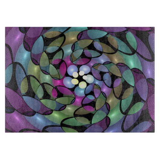 移カラフル動抽象芸術トリップ（幻覚体験）のようなフラクタル芸術 カッティングボード (正面)