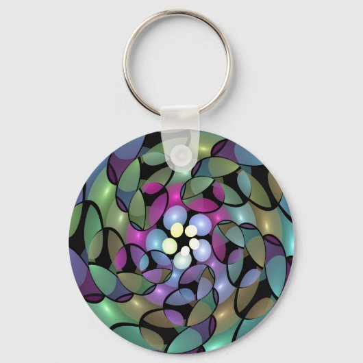 移カラフル動抽象芸術トリップ(幻覚体験)のようなフラクタル芸術 キーホルダー (正面)