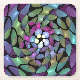 移カラフル動抽象芸術トリップ（幻覚体験）のようなフラクタル芸術 スクエアペーパーコースター